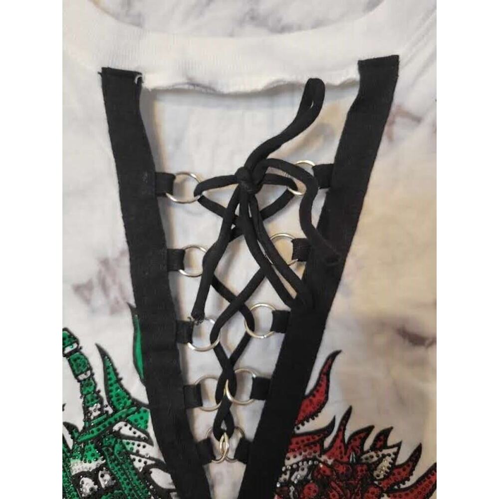 Affliction Black Label White Tie Dye Graphic Tee Short Sleeve Women's T-shirt L - Picture 5 of 6